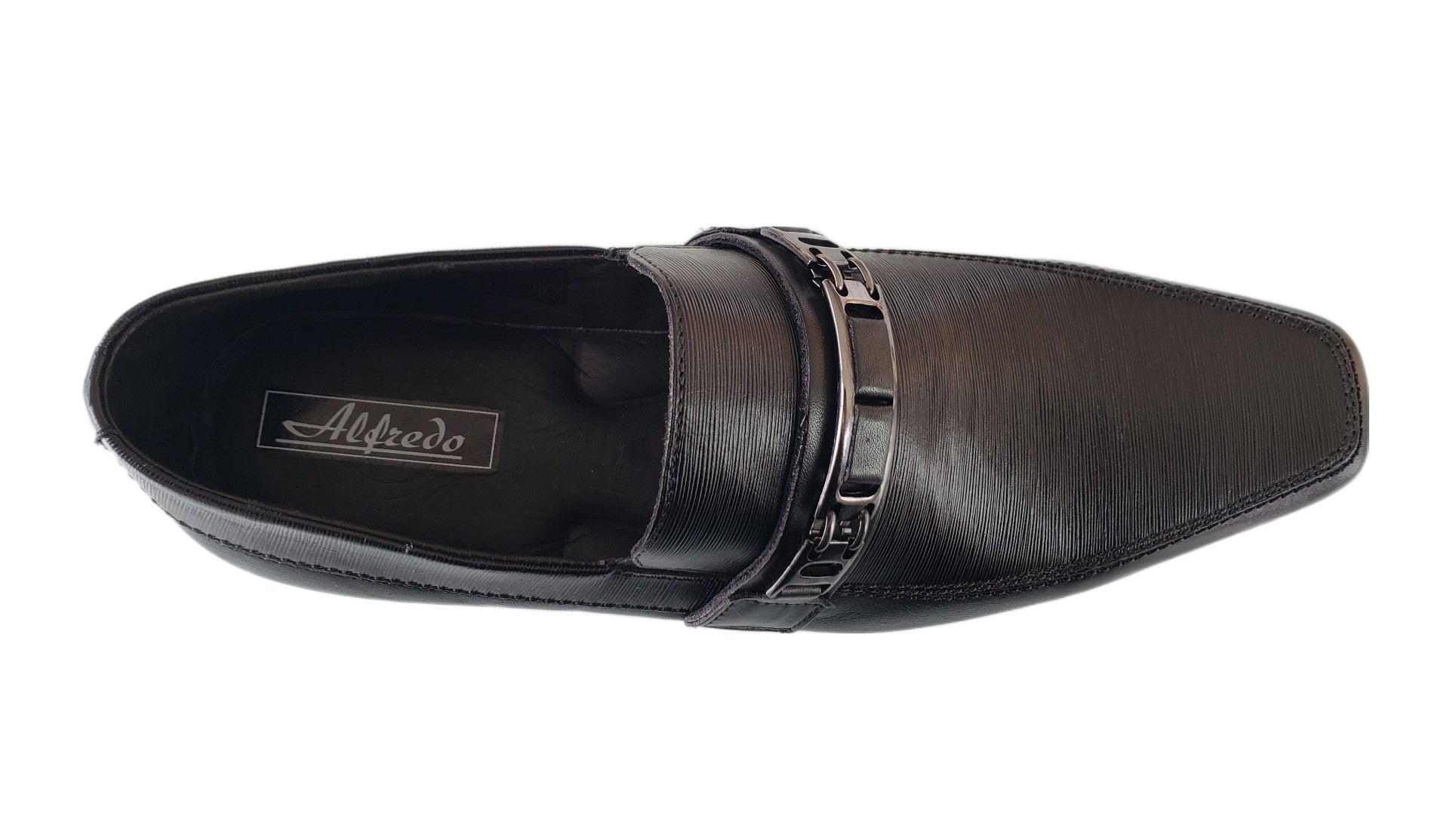 ALFREDO MEN'S BLACK FIRENZE LEATHER  DRESS SLIP ON SHOES 0382